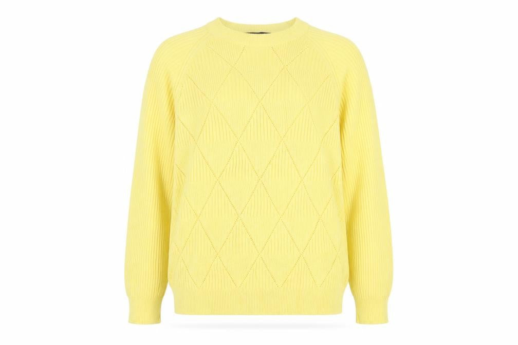 Marks & Spencer Womens Yellow XL Argyle Rib Knit Crew Neck Jumper