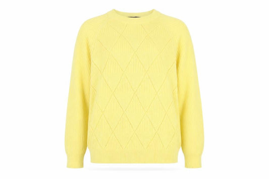 Marks & Spencer Womens Yellow XL Argyle Rib Knit Crew Neck Jumper