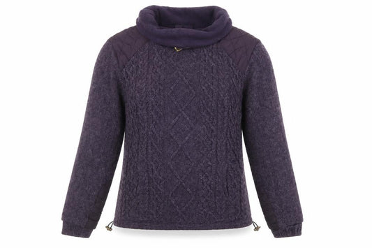 Aran Woollen Mills Women Purple XS Cable Knit Cowl Neck Wool Jumper