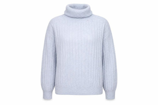 MNG Women Blue UK 14 Ribbed Roll Neck Long Sleeve Knit Jumper
