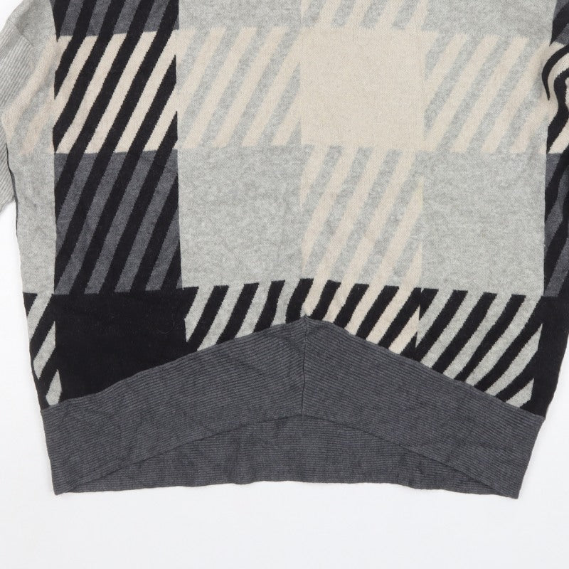 River Island Women Grey Geometric Roll Neck Oversized Jumper M