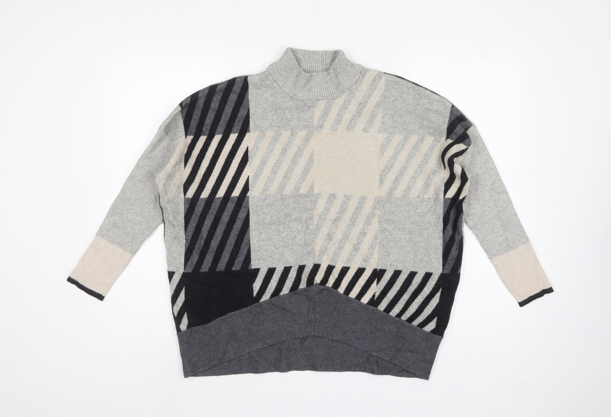 River Island Women Grey Geometric Roll Neck Oversized Jumper M