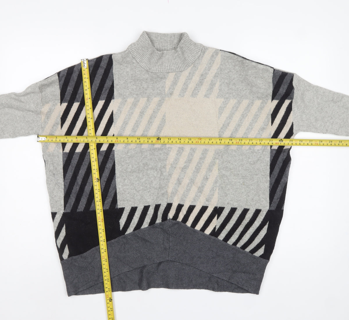 River Island Women Grey Geometric Roll Neck Oversized Jumper M