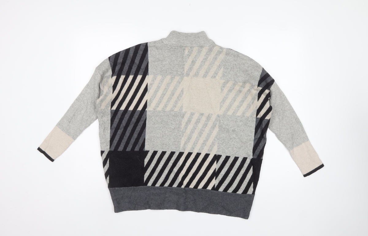 River Island Women Grey Geometric Roll Neck Oversized Jumper M
