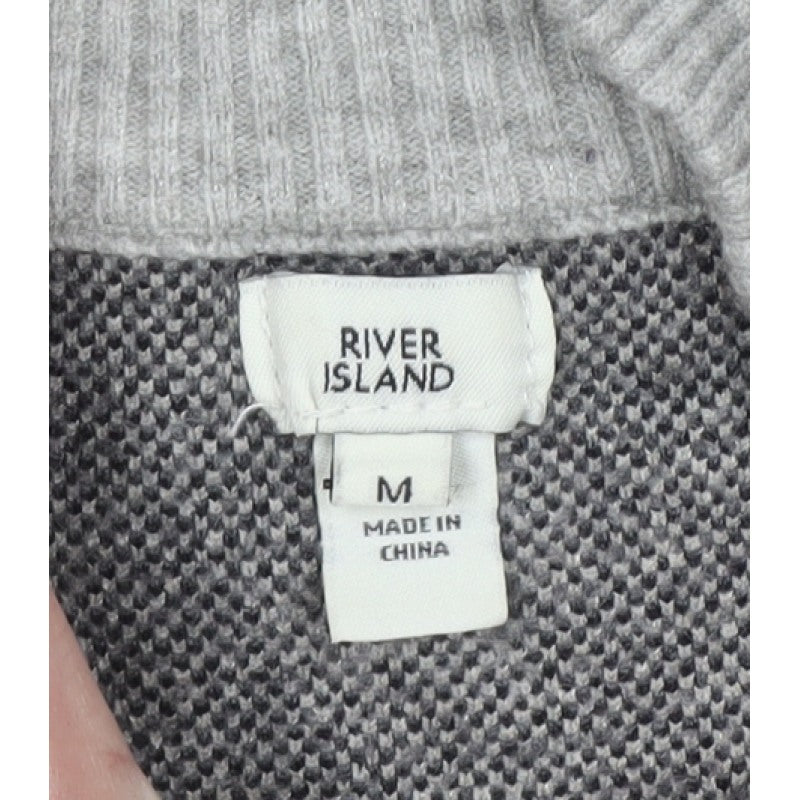 River Island Women Grey Geometric Roll Neck Oversized Jumper M