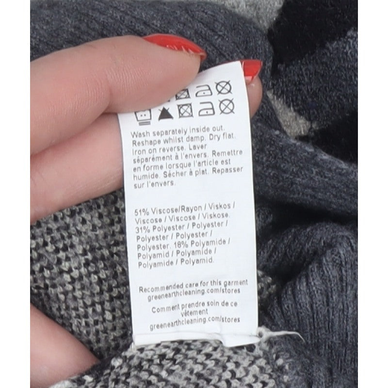 River Island Women Grey Geometric Roll Neck Oversized Jumper M