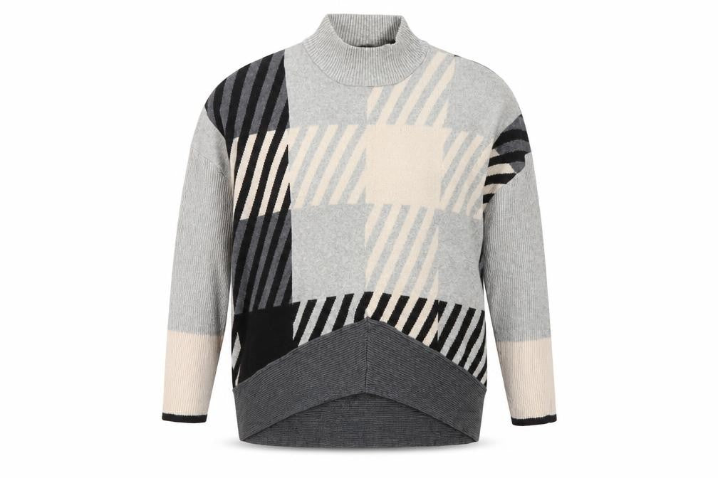 River Island Women Grey Geometric Roll Neck Oversized Jumper M