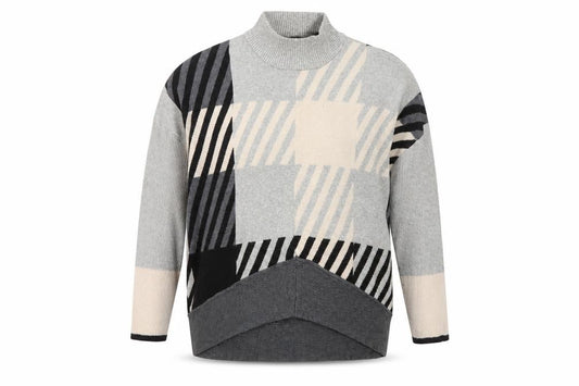 River Island Women Grey Geometric Roll Neck Oversized Jumper M