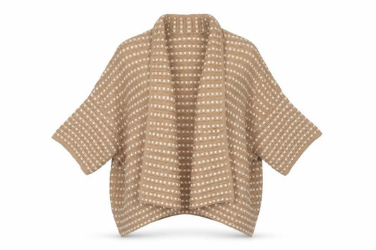 Marla Wynne Women Beige S Open Knit Short Sleeve Cardigan