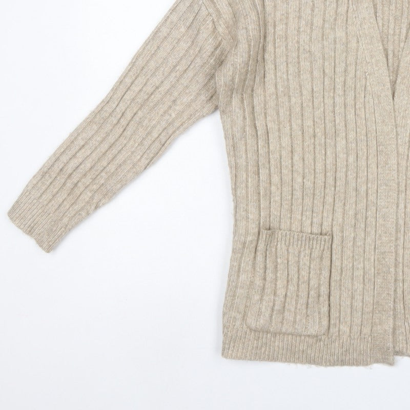 Max Studio Women Beige M Ribbed Open Cardigan Long Sleeve Pockets