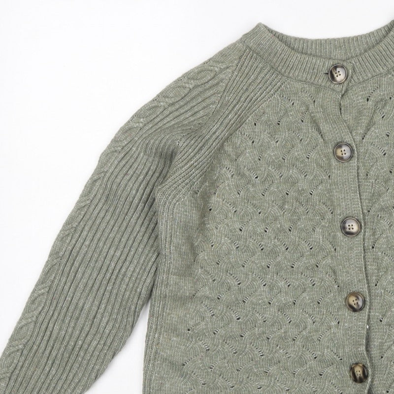 Marks and Spencer Women Green M Cable Knit Button Cardigan