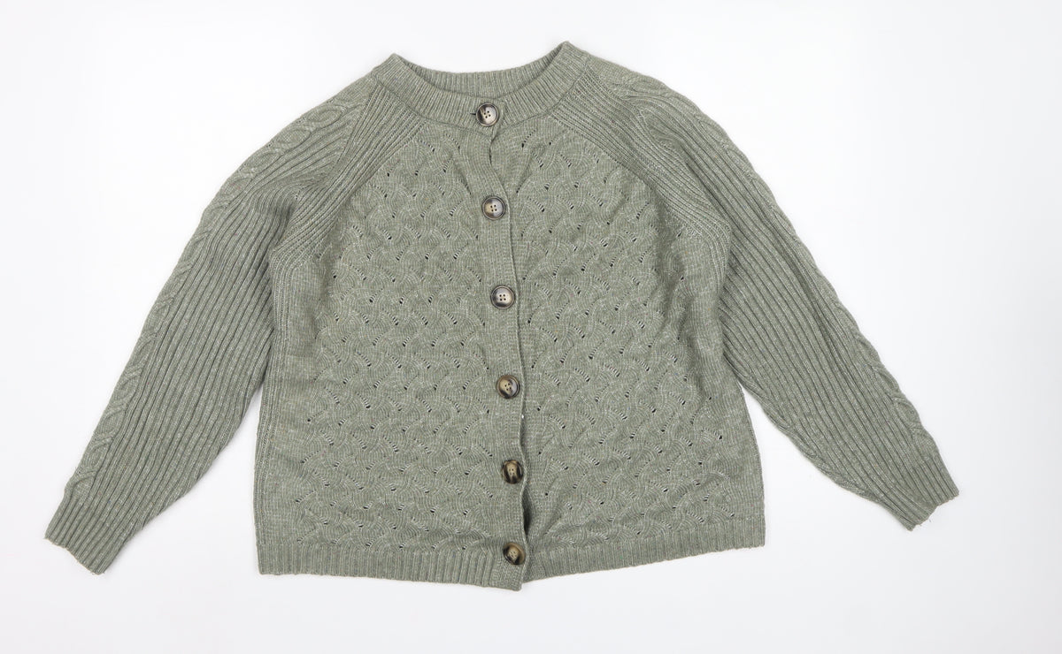 Marks and Spencer Women Green M Cable Knit Button Cardigan