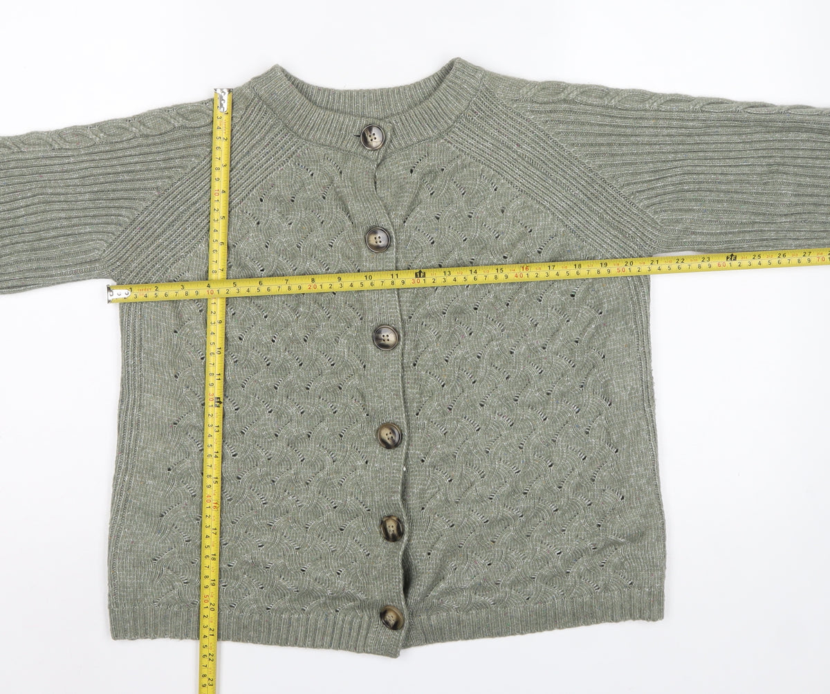 Marks and Spencer Women Green M Cable Knit Button Cardigan