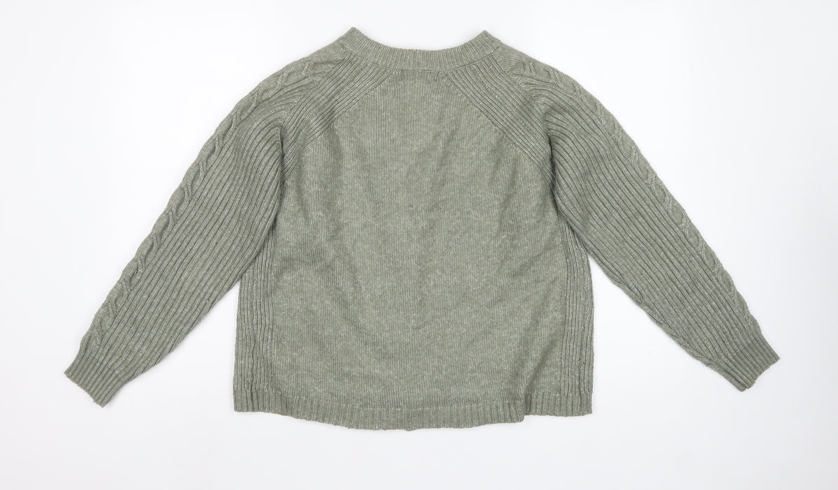 Marks and Spencer Women Green M Cable Knit Button Cardigan