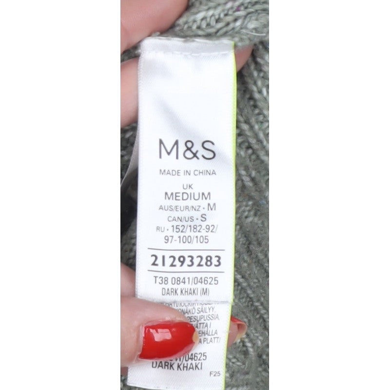 Marks and Spencer Women Green M Cable Knit Button Cardigan