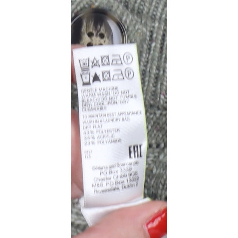 Marks and Spencer Women Green M Cable Knit Button Cardigan