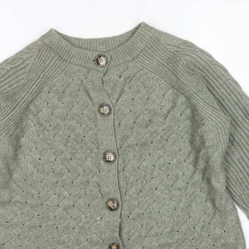 Marks and Spencer Women Green M Cable Knit Button Cardigan
