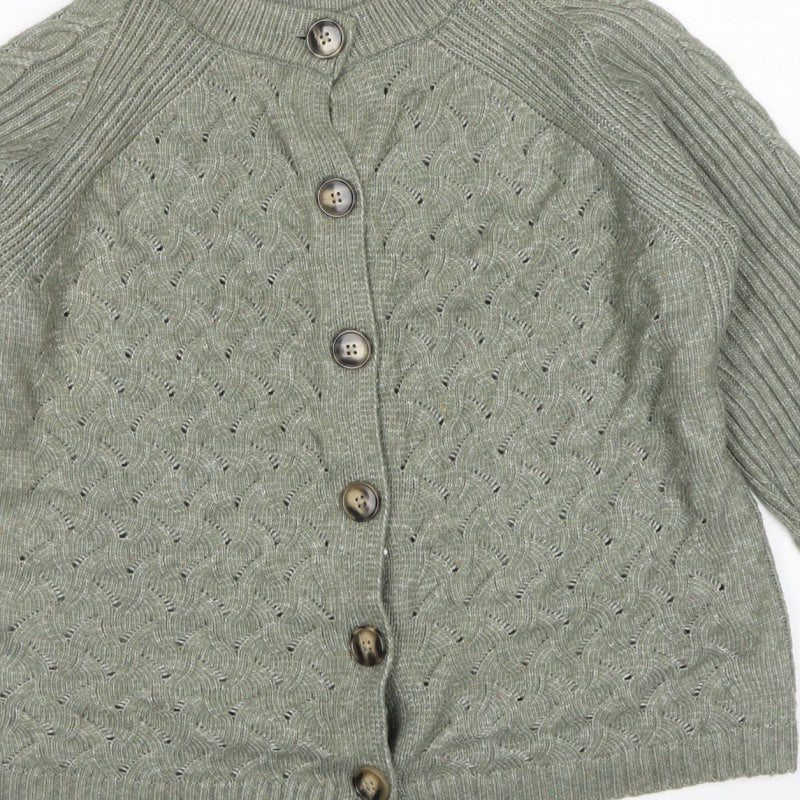 Marks and Spencer Women Green M Cable Knit Button Cardigan