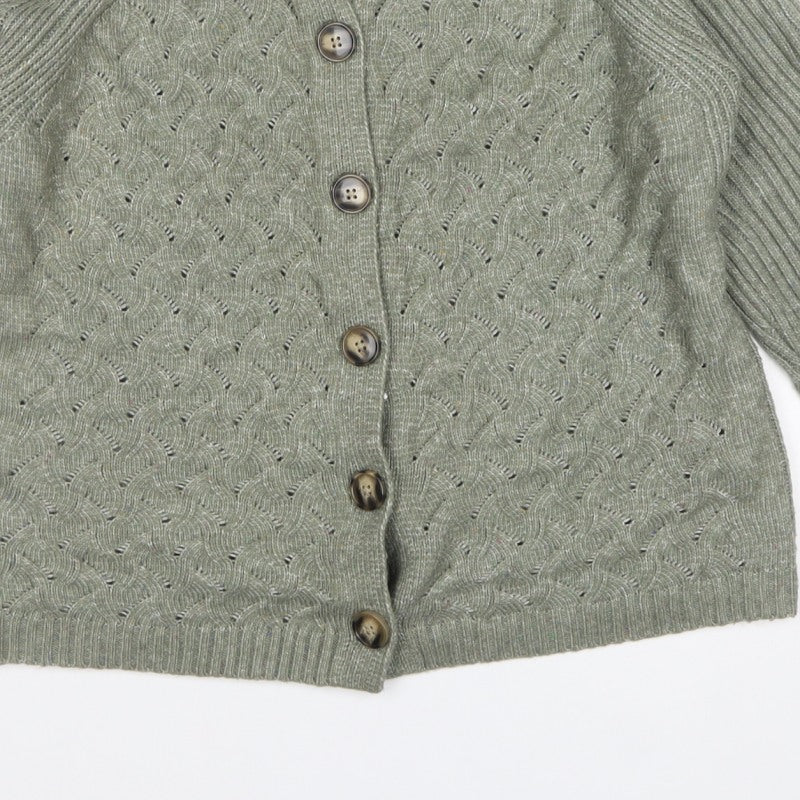 Marks and Spencer Women Green M Cable Knit Button Cardigan