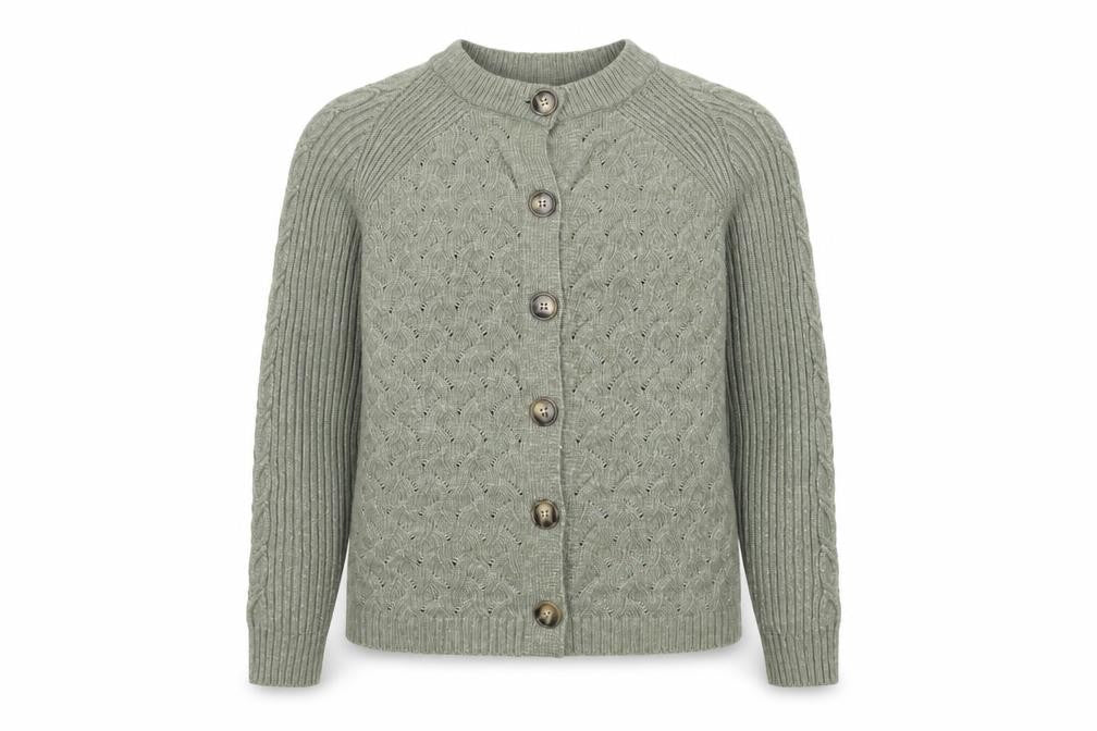 Marks and Spencer Women Green M Cable Knit Button Cardigan
