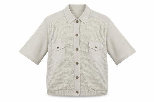 Eugen Klein Women Beige UK 18 Collared Short Sleeve Open Knit Cardigan