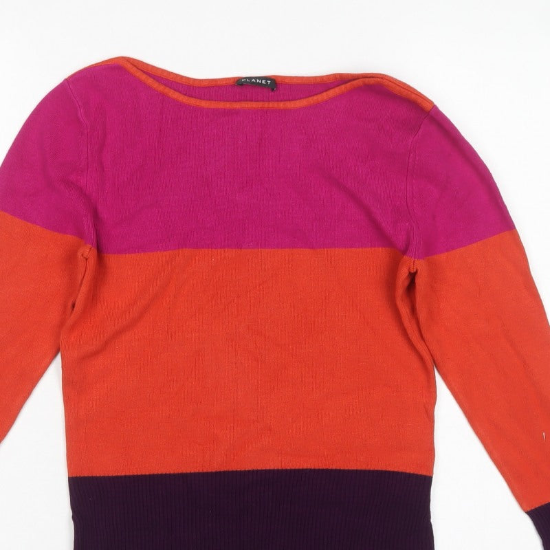 Planet Women Multicoloured Small Colour Block Boat Neck Knit Jumper