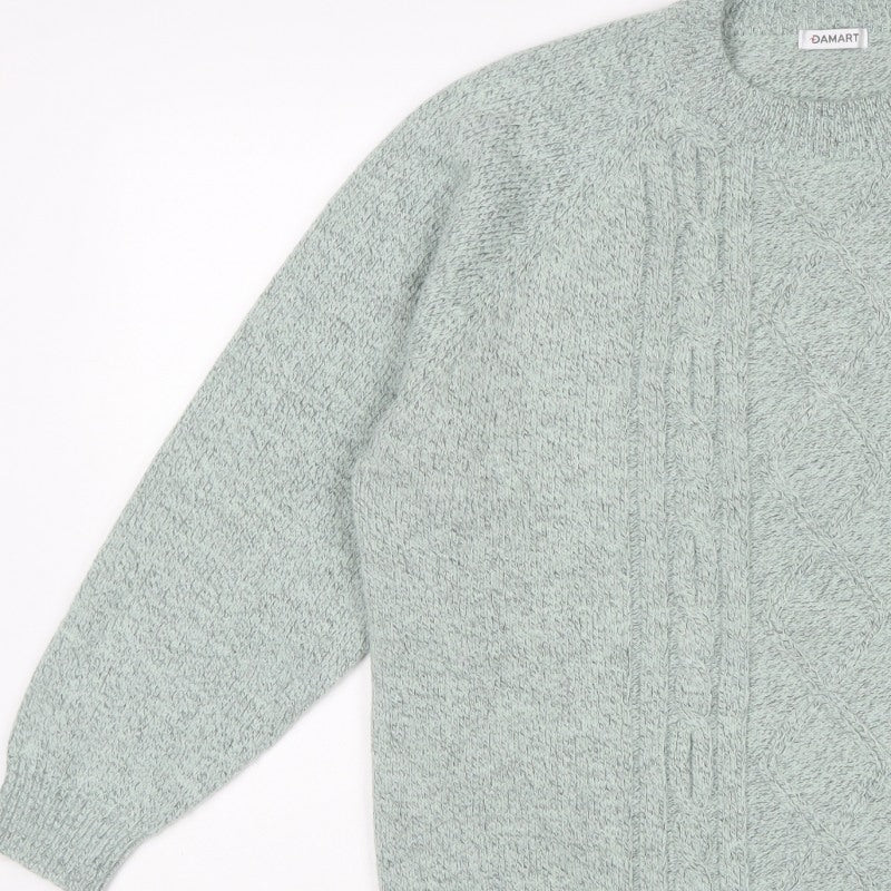 Damart Women Mint Green UK 18/20 Cable Knit Round Neck Pullover Jumper