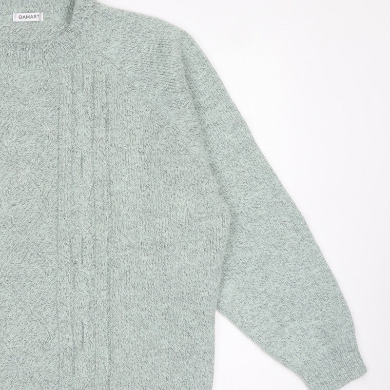 Damart Women Mint Green UK 18/20 Cable Knit Round Neck Pullover Jumper