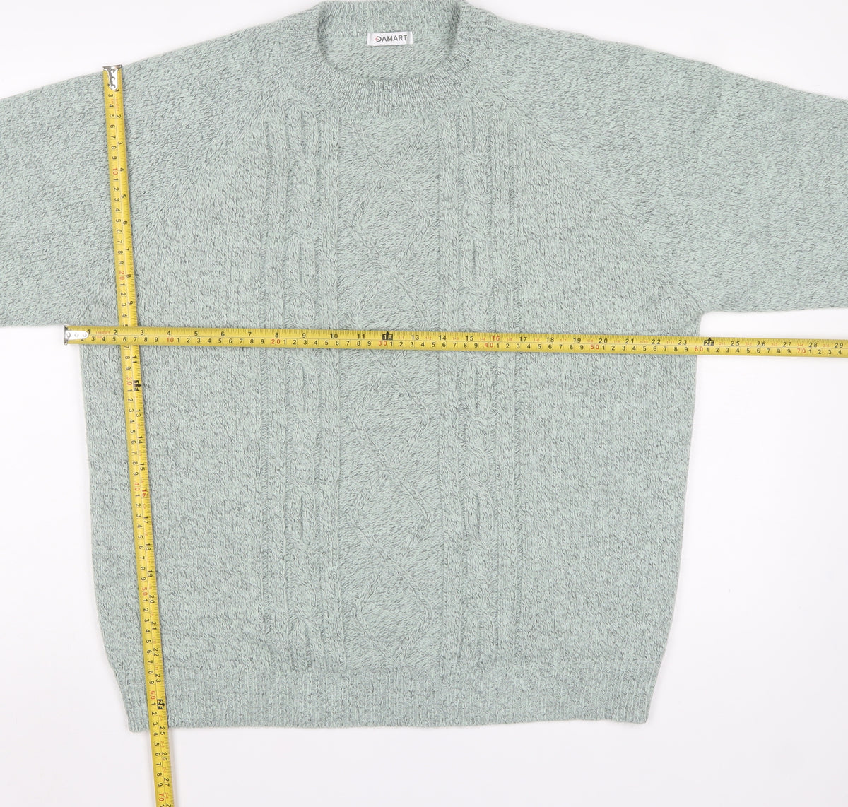 Damart Women Mint Green UK 18/20 Cable Knit Round Neck Pullover Jumper