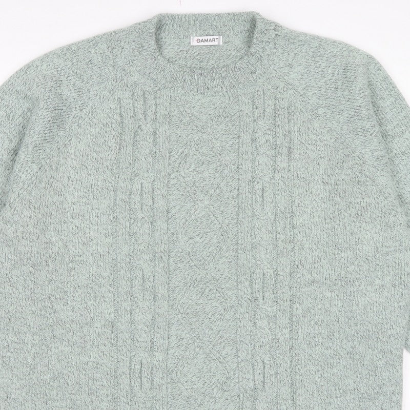 Damart Women Mint Green UK 18/20 Cable Knit Round Neck Pullover Jumper