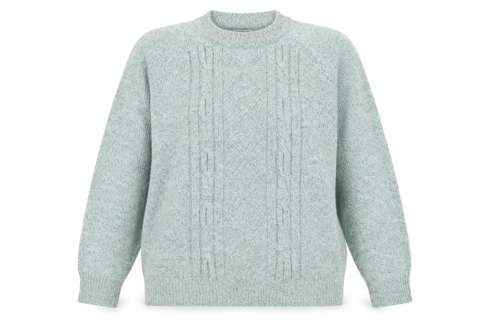 Damart Women Mint Green UK 18/20 Cable Knit Round Neck Pullover Jumper