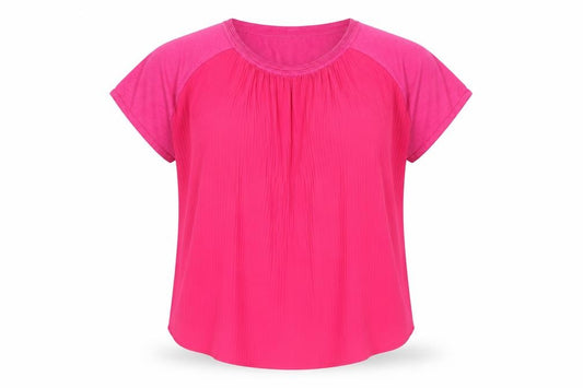 Marks & Spencer Women Pink UK 14 Pleated Short Sleeve Tunic Blouse