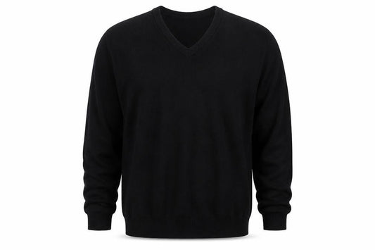 Glenbrae Men’s Black XL Merino Lambswool V-Neck Pullover Jumper