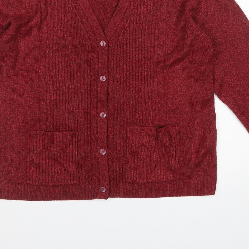 Honor Millburn Women’s Red Size 14 V-Neck Button Knit Cardigan Pockets