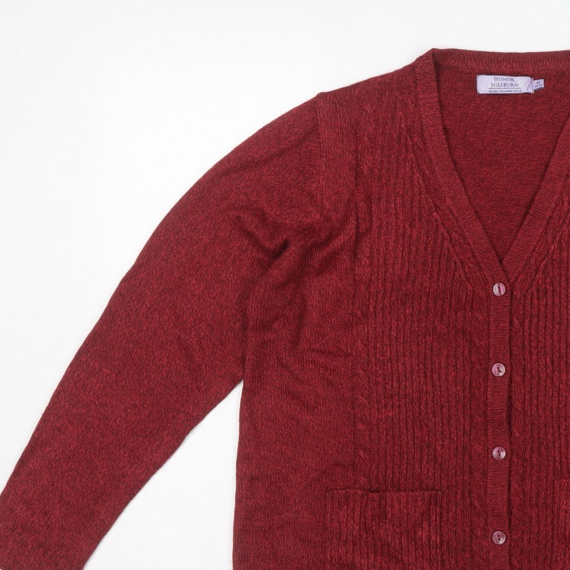 Honor Millburn Women’s Red Size 14 V-Neck Button Knit Cardigan Pockets