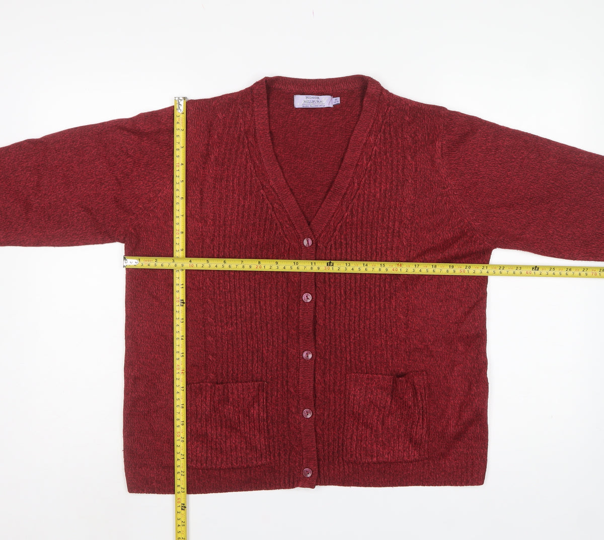 Honor Millburn Women’s Red Size 14 V-Neck Button Knit Cardigan Pockets