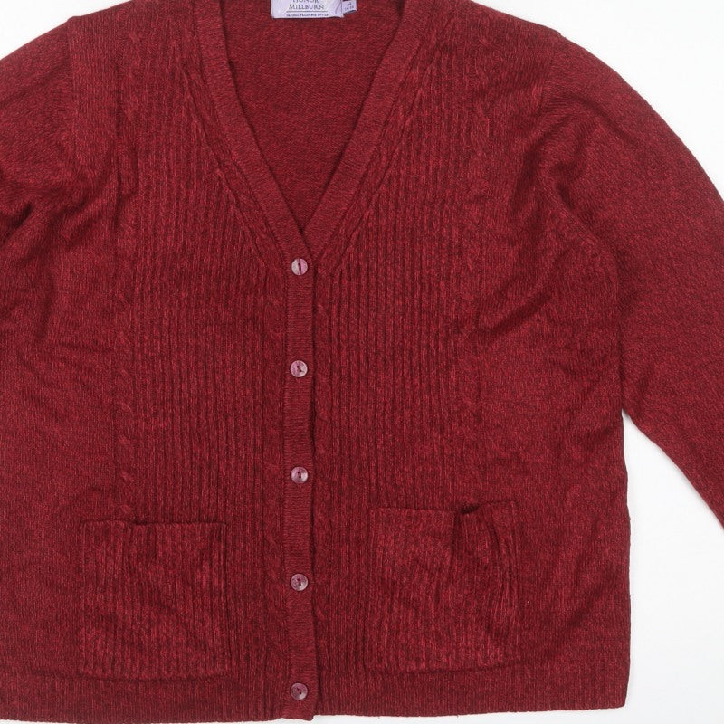 Honor Millburn Women’s Red Size 14 V-Neck Button Knit Cardigan Pockets