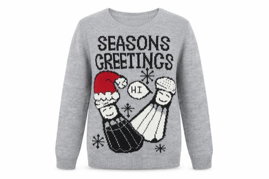 POUT Women’s Grey M Christmas Seasons Greetings Knit Jumper