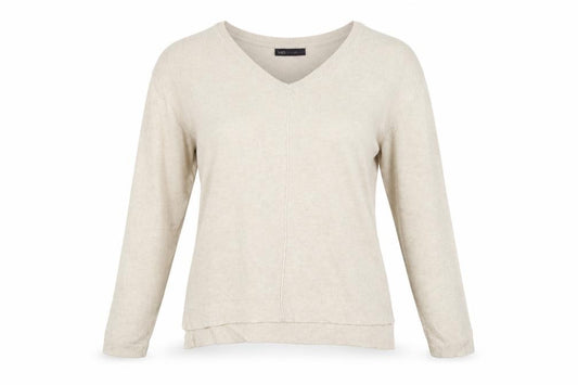 Marks and Spencer Women Beige Size 10 V-Neck Linen Blend Jumper