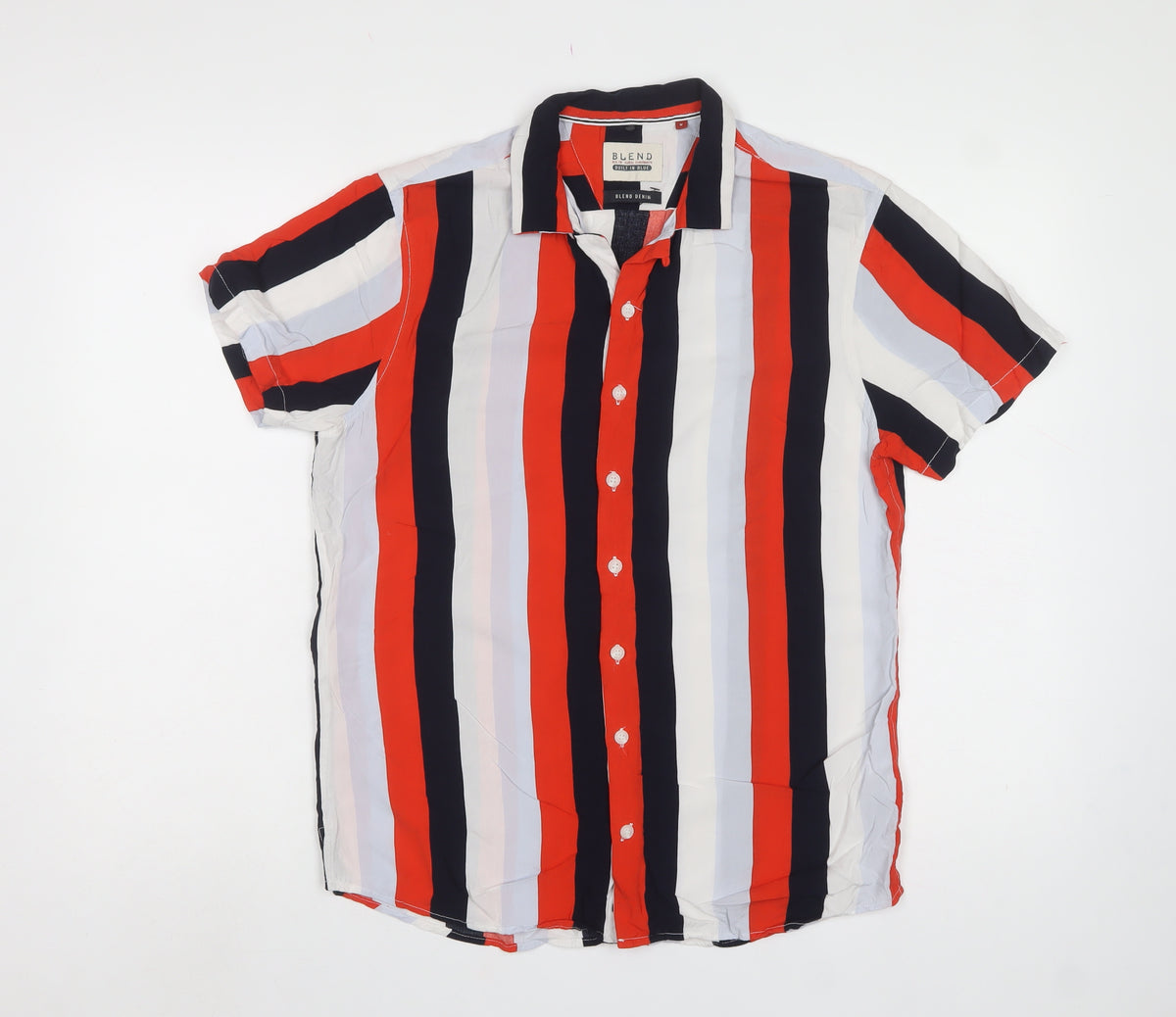 Blend Men’s Multicoloured M Stripe Short Sleeve Viscose Button-Up Shirt
