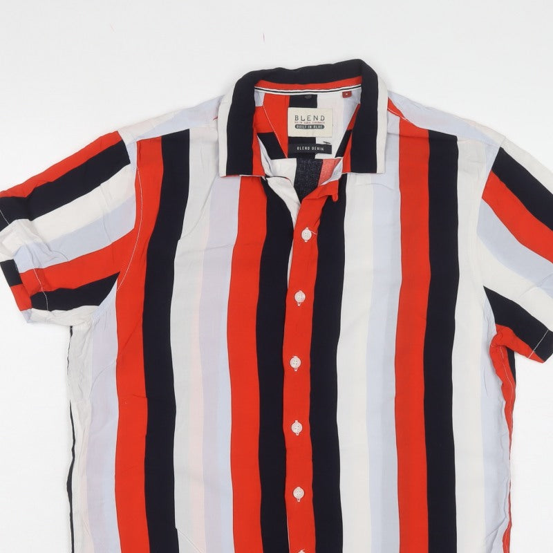 Blend Men’s Multicoloured M Stripe Short Sleeve Viscose Button-Up Shirt