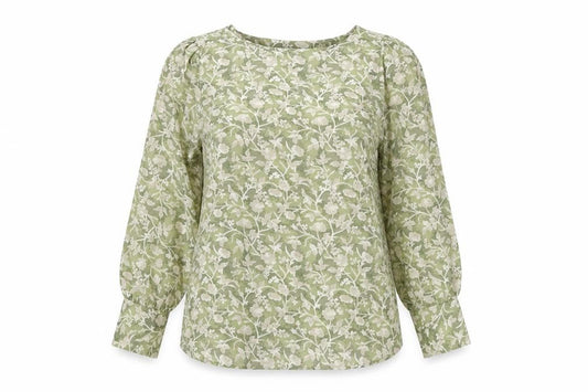 Next Women Green Floral Balloon Sleeve Blouse UK 16 Long Sleeve