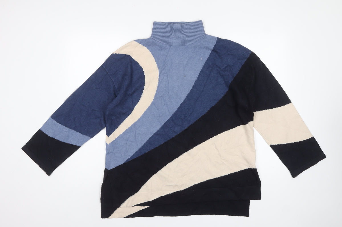 Phase Eight Women Blue M Roll Neck Geometric Knit Jumper