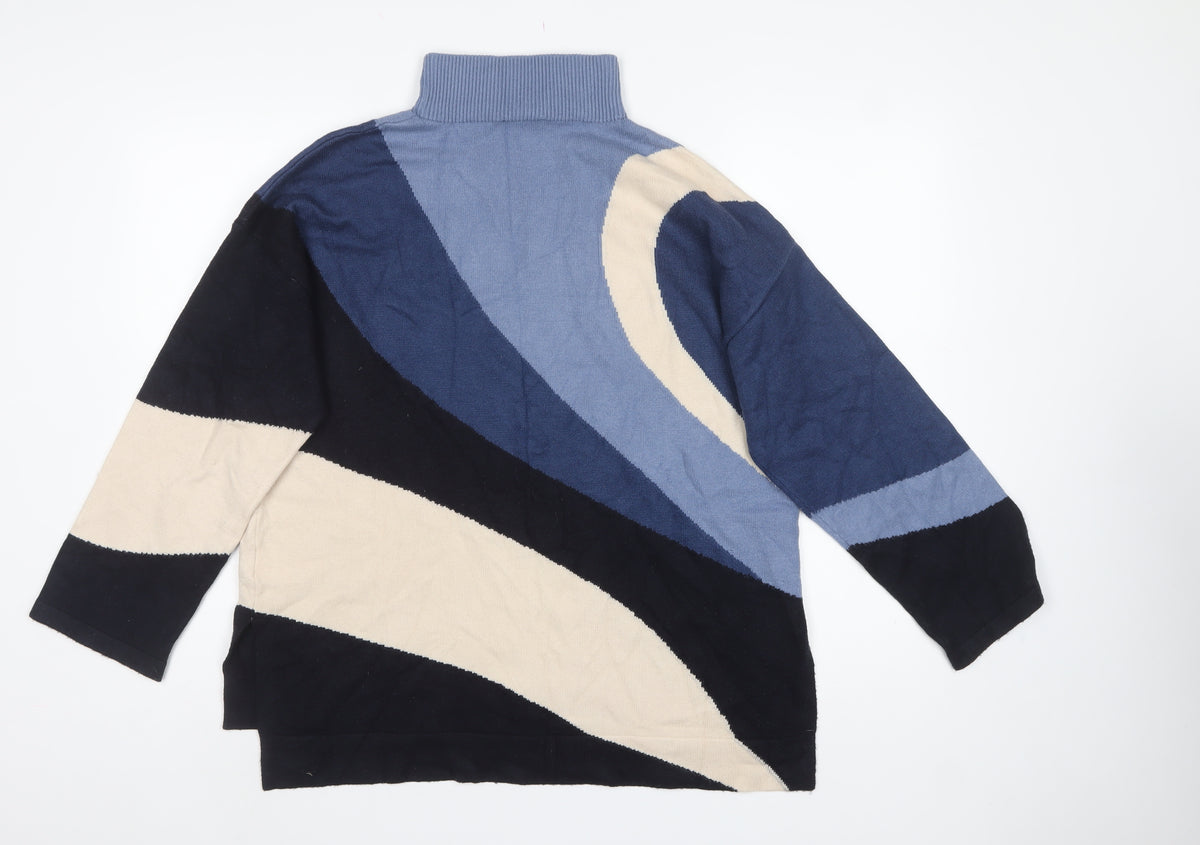 Phase Eight Women Blue M Roll Neck Geometric Knit Jumper