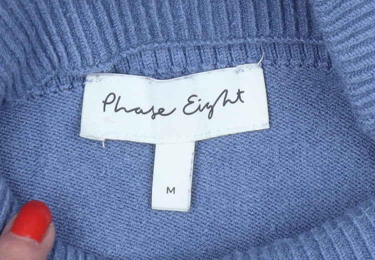 Phase Eight Women Blue M Roll Neck Geometric Knit Jumper