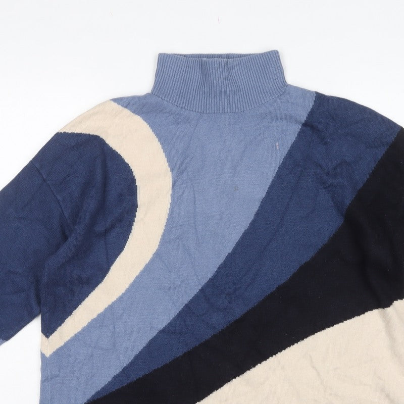 Phase Eight Women Blue M Roll Neck Geometric Knit Jumper