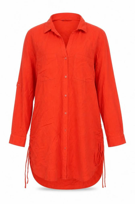 Marks & Spencer Women Orange UK 10 Cotton Tunic Button-Up Shirt