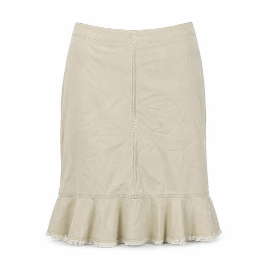 H&M Women Beige UK 14 Cotton Ruffle Hem Knee Length Trumpet Skirt