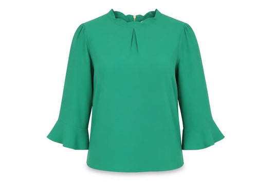 Oasis Women Green UK 10 High Neck Flared Sleeve Polyester Blouse