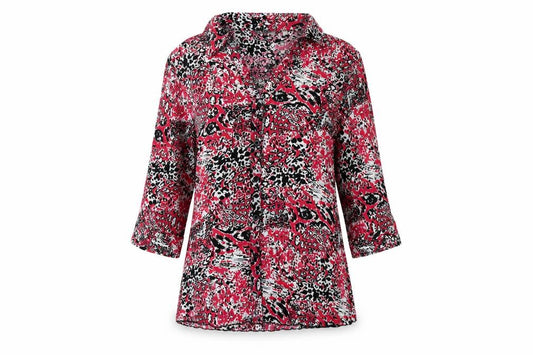 Evans Women’s Pink Animal Print Button-Up Collared Blouse Size 12